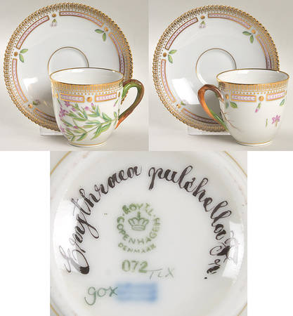 Flora Danica (1961 To Current) Flat Cup & Saucer Set-Euythraca pulchellou Fr