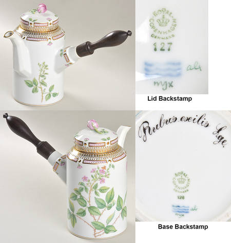Flora Danica (1961 To Current) Ebony Handle Coffee Pot & Lid-Rubus exilis Lge.