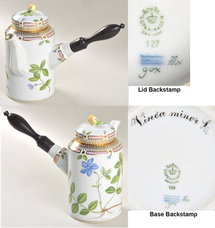 Flora Danica (1961 To Current) Ebony Handle Coffee Pot & Lid-Vinca minor L.