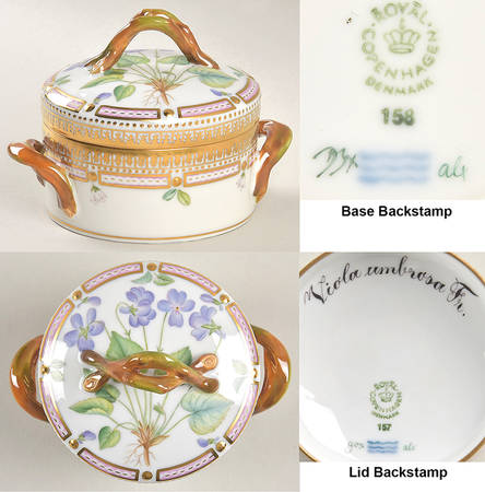 Flora Danica (1961 To Current) Small Sugar Bowl & Lid-Viola umbrosa Fr.