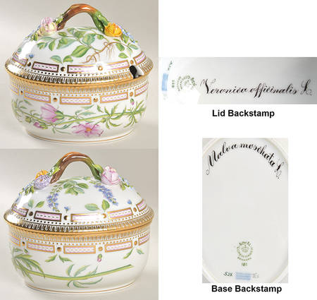 Flora Danica (1961 To Current) Large Sugar Bowl & Lid-Malva moschata, Veronica of