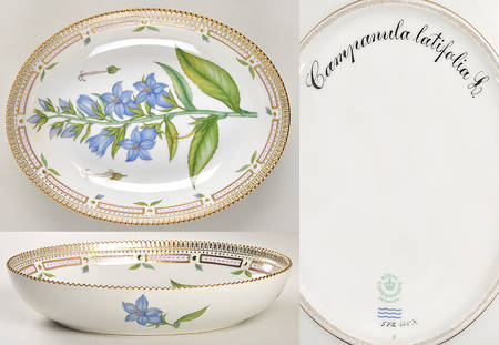 Flora Danica (1961 To Current) 9" Oval Salad Serving Bowl-Campanula latifolia L.