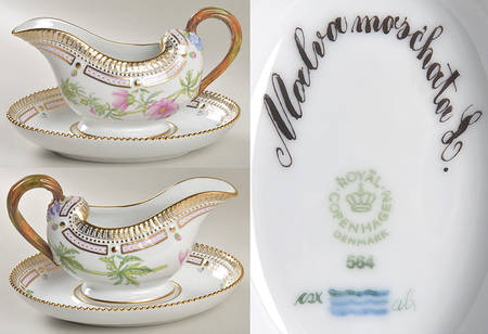 Flora Danica (1961 To Current) Sauce Boat & Underplate-Malva Moschata L.