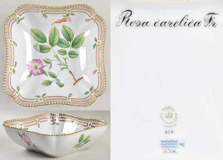 Flora Danica (1961 To Current) 8" Square Salad Serving Bowl-Rosa carelica Fr.