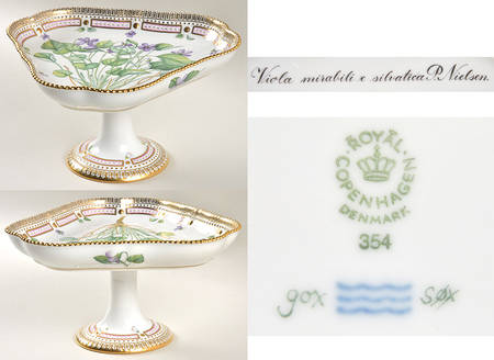 Flora Danica (1961 To Current) 9" Triangular Cake Plate-Viola mirabili h Silvatic