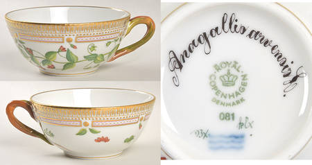Flora Danica (1961 To Current) Flat Tea Cup & Saucer Set-Amagallis arvensis L.