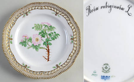 Flora Danica (1961 To Current) 10" Pierced Dinner Plate/Fruit Std-Rosa rubiginosa
