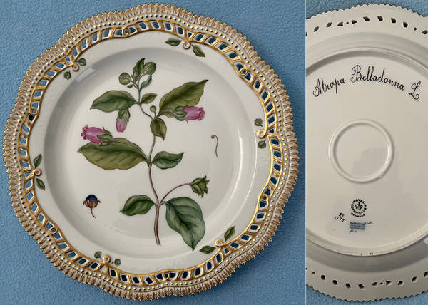 Flora Danica (1961 To Current) 11" Round Pierced Platter-Atropa Belladonna Ln.