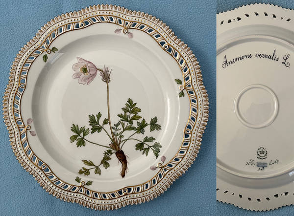 Flora Danica (1961 To Current) 11" Round Pierced Platter-Anemone vernalis L.