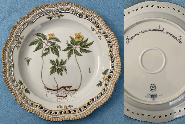 Flora Danica (1961 To Current) 11" Round Pierced Platter-Anemone ranununculoidi n