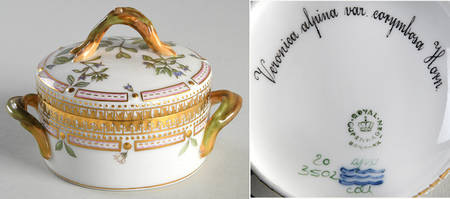 Flora Danica (1961 To Current) Small Sugar Bowl & Lid-Veronica alpina Var Corymbo
