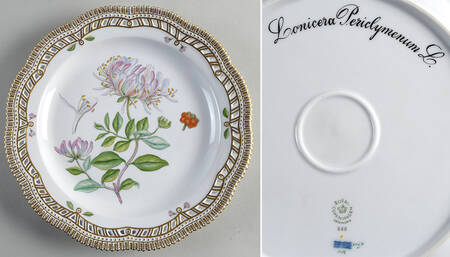 Flora Danica (1961 To Current) 10" Round Pierced Platter-Lonicera Periclymenum L