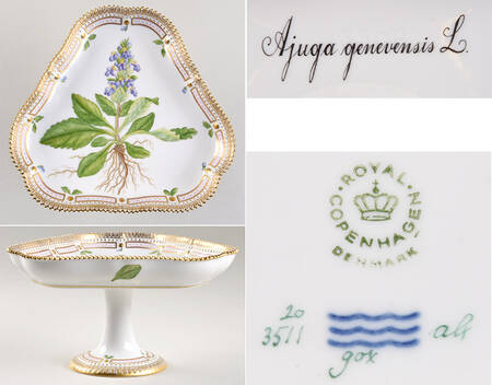 Flora Danica (1961 To Current) Triangular High Foot Cake Plate-Ajuga genevensis L