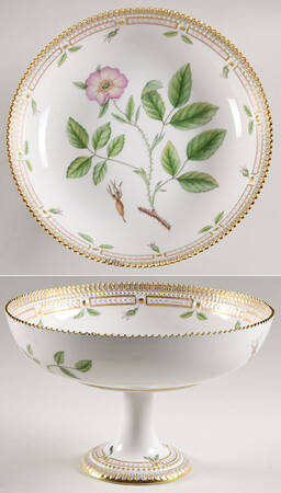 Flora Danica (1961 To Current) Round High Foot Cake Plate-Rosa corelica Fr.