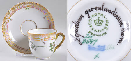 Flora Danica (1961 To Current) Flat Cup & Saucer Set-Lepidium Groenlandieum Horn