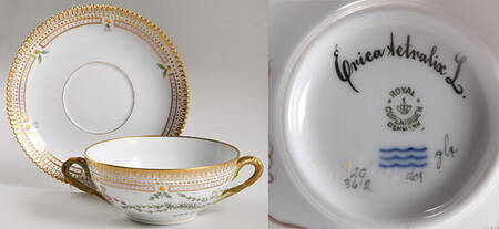 Flora Danica (1961 To Current) Flat Cream Soup & Saucer Set-Erica tetralix L by Royal Copenhagen