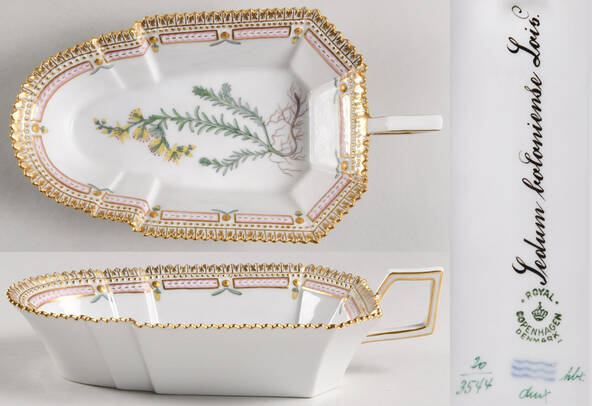 Flora Danica (1961 To Current) 8" Pickle/Accent Dish-Sedum boloniense Lois by Royal Copenhagen