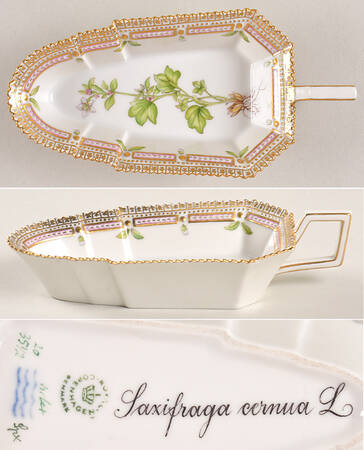 Flora Danica (1961 To Current) 6" Pickle/Accent Dish-Saxifraga cernua L by Royal Copenhagen