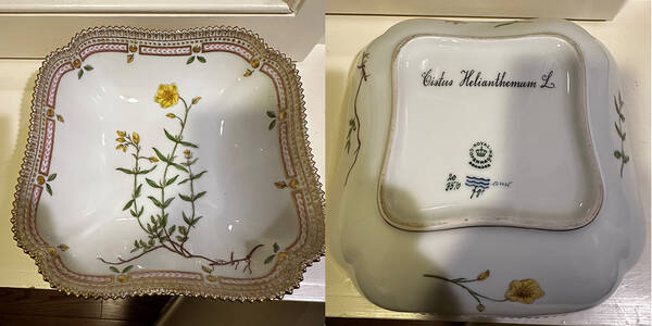Flora Danica (1961 To Current) 8" Square Salad/Serving Bowl-Cistus Helianthemum L