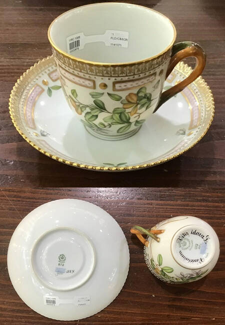 Flora Danica (1961 To Current) Flat Cup & Saucer Set-Vacinium Vicia idaea L