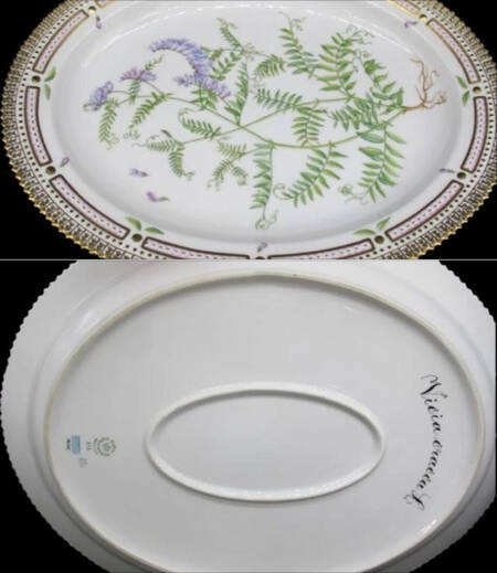 Flora Danica (1961 To Current) 14" Oval Serving Platter-Vicia Cracca L.