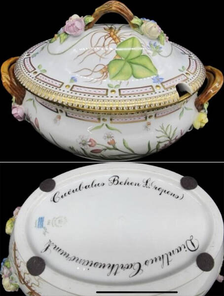Flora Danica (1961 To Current) 3Qt Oval Tureen & Lid-Cucubalus B, Dianthus Carth,Anemone Kepatica