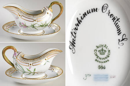 Flora Danica (1961 To Current) Sauce Boat & Underplate-Antirrhinum Orontium L. by Royal Copenhagen