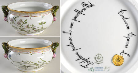 Flora Danica (1961 To Current) 3 Qt Tureen No Lid-Centaurea Cyanus L.& Trifolium pratense L.var parviflora