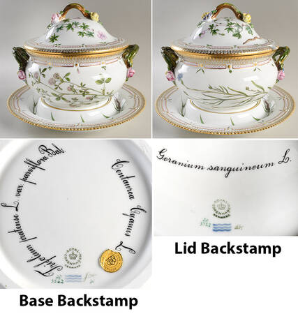 Flora Danica (1961 To Current) 3 Qt Tureen & Lid w/Underplate-Centaurea,Trifolium,Geranium, & Dianthus by Royal Copenhagen