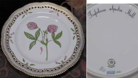 Flora Danica (1961 To Current) 10" Pierced Dinner Plate/Fruit Std-Trifolium alpestre Mull