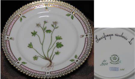 Flora Danica (1961 To Current) Bread & Butter Plate-Saxifraga rivularis L.
