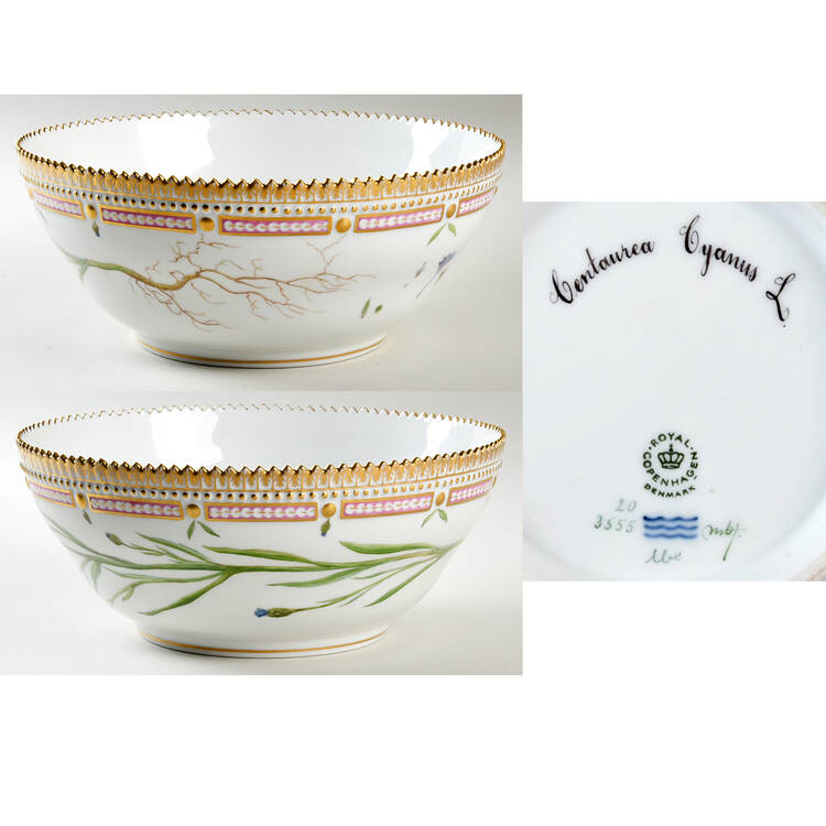 Flora Danica (1961 To Current) 9" Tapered Salad Serving Bowl-Centaurea Cyanus L. by Royal Copenhagen