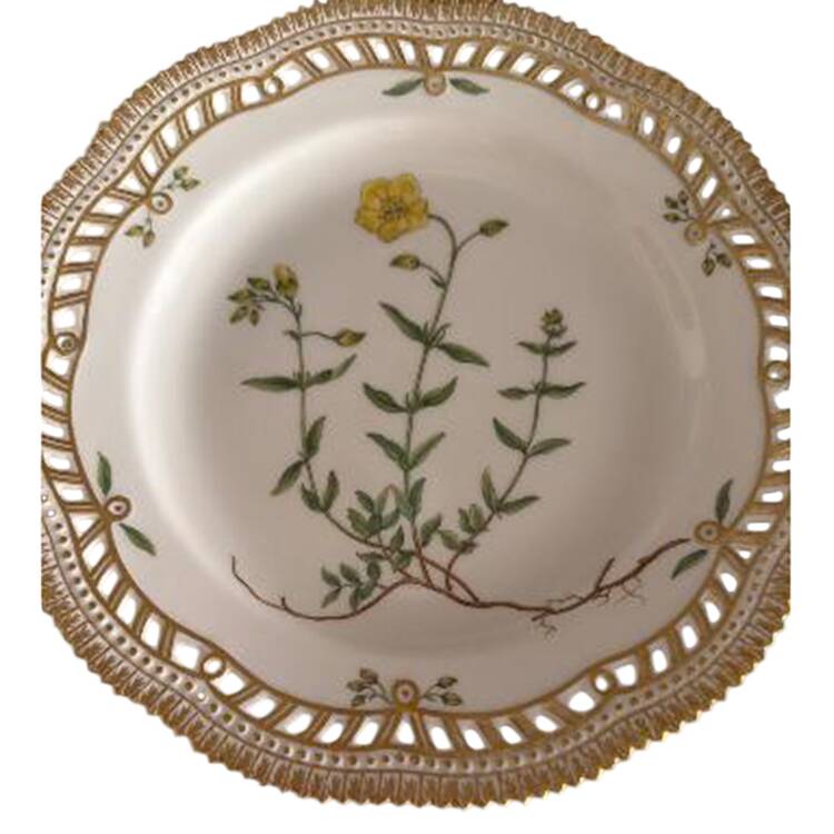Flora Danica (1961 To Current) 10" Pierced Dinner Plate/Fruit Std-Cistus Helianthemum L.