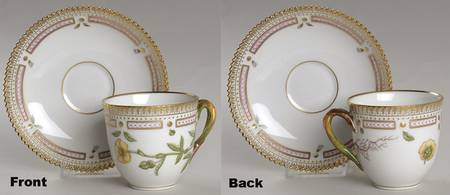 Flora Danica (1961 To Current) Flat Cup & Saucer Set-Potentilla verna Horn