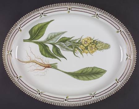 Flora Danica (1961 To Current) 18" Oval Serving Platter-Verbascum cuspidatum Schr