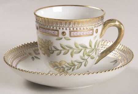 Flora Danica (1961 To Current) Flat Cup & Saucer Set-Genista tinctoria L