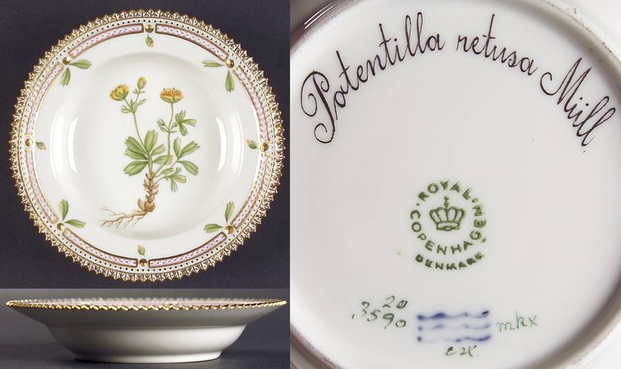 Flora Danica (1961 To Current) Rim Fruit/Soup Bowl-Potentilla retusa Mull