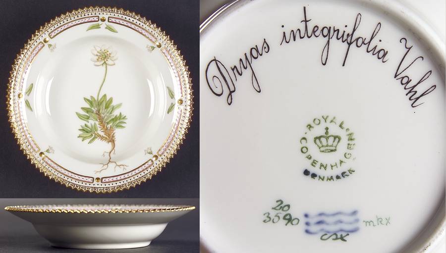 Flora Danica (1961 To Current) Rim Fruit/Soup Bowl-Dryas integrifolia Vahl