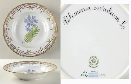Flora Danica (1961 To Current) Large Rim Soup Bowl-Polemonia coeruleum L.