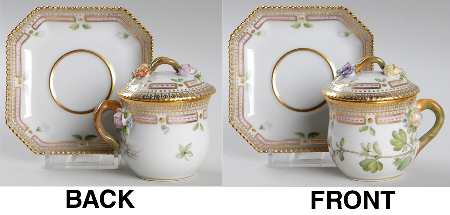 Flora Danica (1961 To Current) Round Custard Cup, Saucer & Lid-Saxifraga var oxyp
