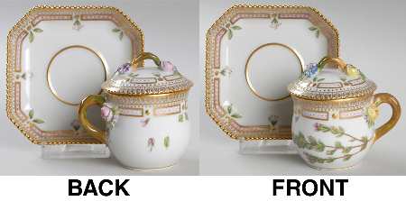 Flora Danica (1961 To Current) Round Custard Cup, Saucer & Lid-Euphrasia officina