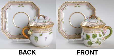 Flora Danica (1961 To Current) Round Custard Cup, Saucer & Lid-Viola Muhlenbergia