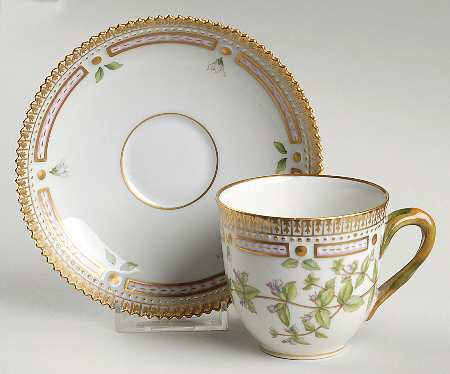 Flora Danica (1961 To Current) Flat Cup & Saucer Set-Euphrasia officinalis L