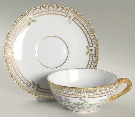 Flora Danica (1961 To Current) Flat Tea Cup & Saucer Set-Hesperis inodora L