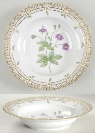 Flora Danica (1961 To Current) Large Rim Soup Bowl-Geranium phaeum L