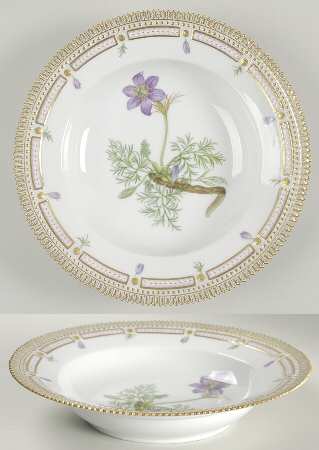 Flora Danica (1961 To Current) Large Rim Soup Bowl-Pulsatilla vulgaris var glabra