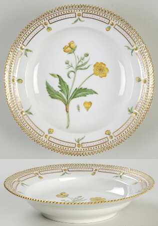 Flora Danica (1961 To Current) Rim Soup Bowl-Ranunculus lanuginosus L