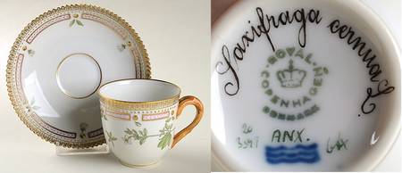 Flora Danica (1961 To Current) Flat Cup & Saucer Set-Saxifraga cernua L.
