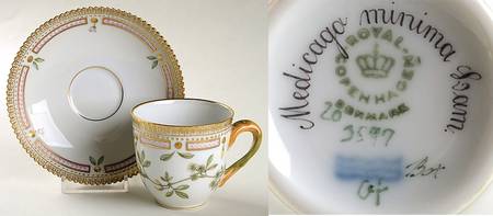 Flora Danica (1961 To Current) Flat Cup & Saucer Set-Medicago minima Lam