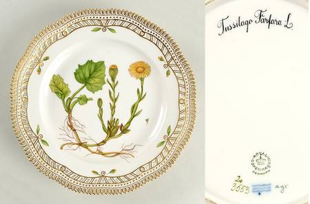 Flora Danica (1961 To Current) 10" Pierced Dinner Plate/Fruit Std-Tussilago Farfa
